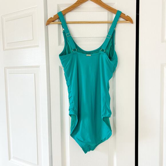 Calvin Klein Scoop Neck Textured One Piece Swimsuit Aqua Blue Size 6 EUC - Picture 4 of 7